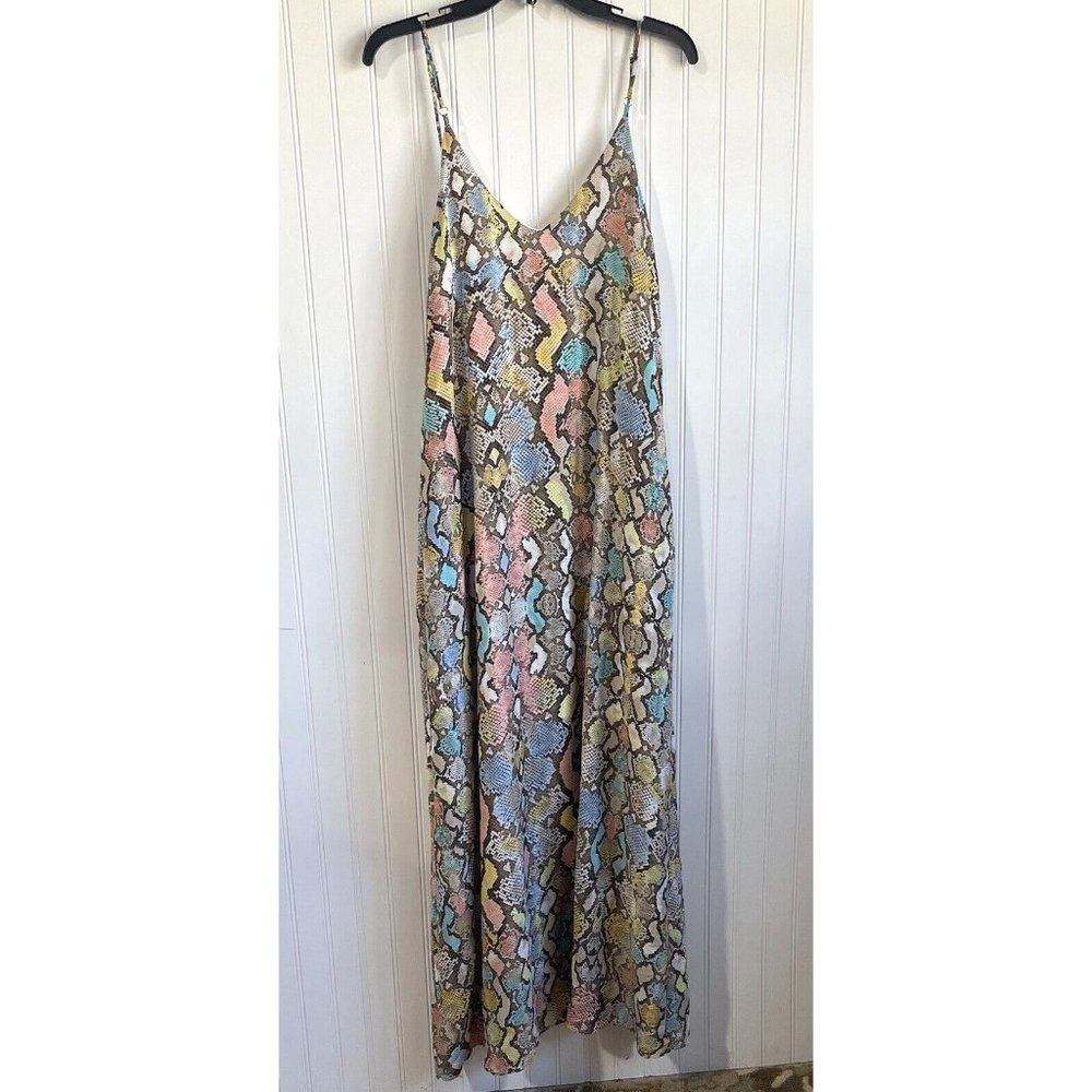 Peach Love Womens Medium Colorful Faux Snake Skin Maxi Spaghetti StrapSlip Dress